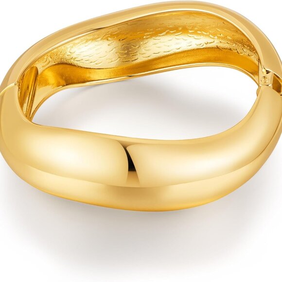 Gold Chunky Bangle Bracelets Women Irregular Open Cuff Thick Wrist Wrap Jewelry - Picture 1 of 8